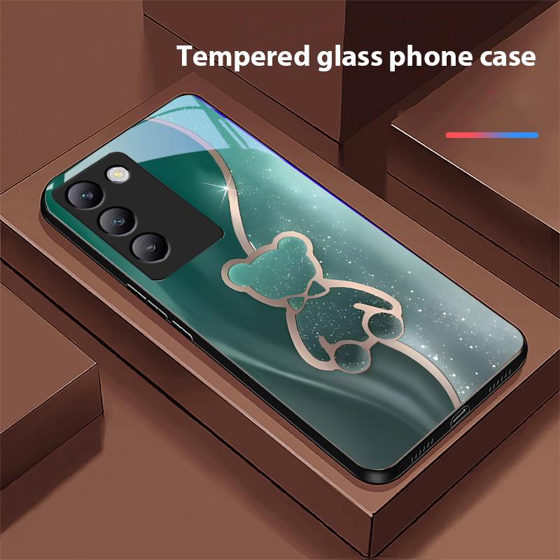 

Trompe L oeil Bear For Y72 33S 11 03 36 96 Lite 35 16 Iqoo 12 V40 SE 5G 29 40 21 30 X80 Pro Vivo Tempered Glass Phone Case Black For vivo Y16