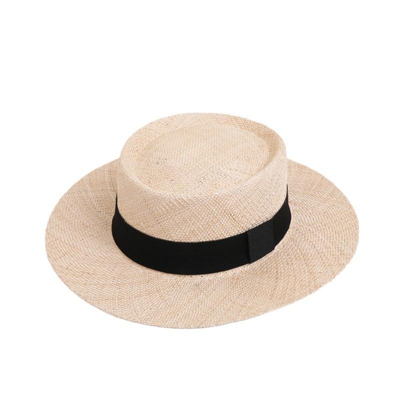 New Baocao Woven Flat Straw Hat Women's Sunshade Sun Hat Holiday British Fashion Top Hat
