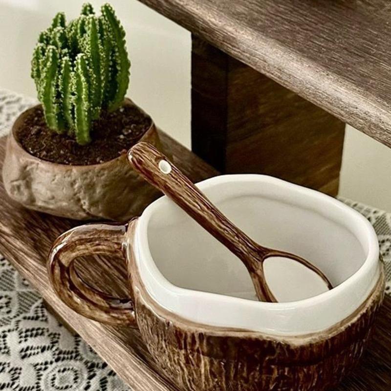 Tazza da Caffè a Forma di Guscio di Cocco Fatta a Mano Tazza in Ceramica per Bevande Calde Lavabile in Lavastoviglie Facile da Pulire Decorazioni per la Casa