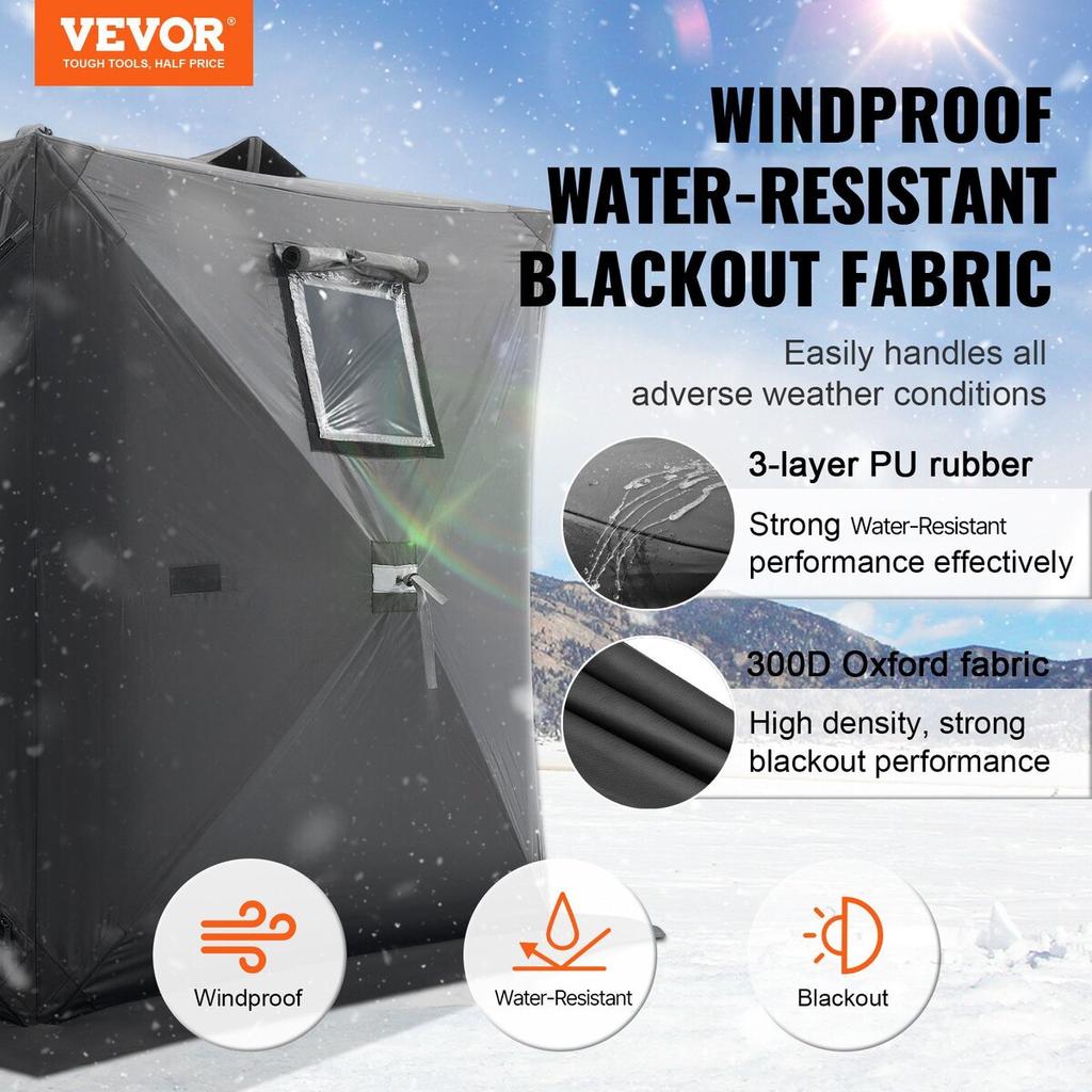 Portable Ice Shelter, 1-2 Person Pop-Up Ice Fishing Tent, 24 Square Feet Fishable Area, Ice Shanty for Winter Fishing, Waterproof Oxford Ice Cube with