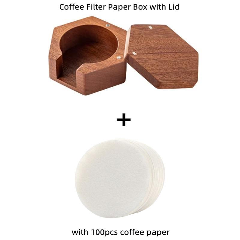 51/53/58mm Coffee Filter Paper Box Solid Wood Round Mocha Pot Filter Paper Box with Cover Lid Coffee Paper Filter Storage Box