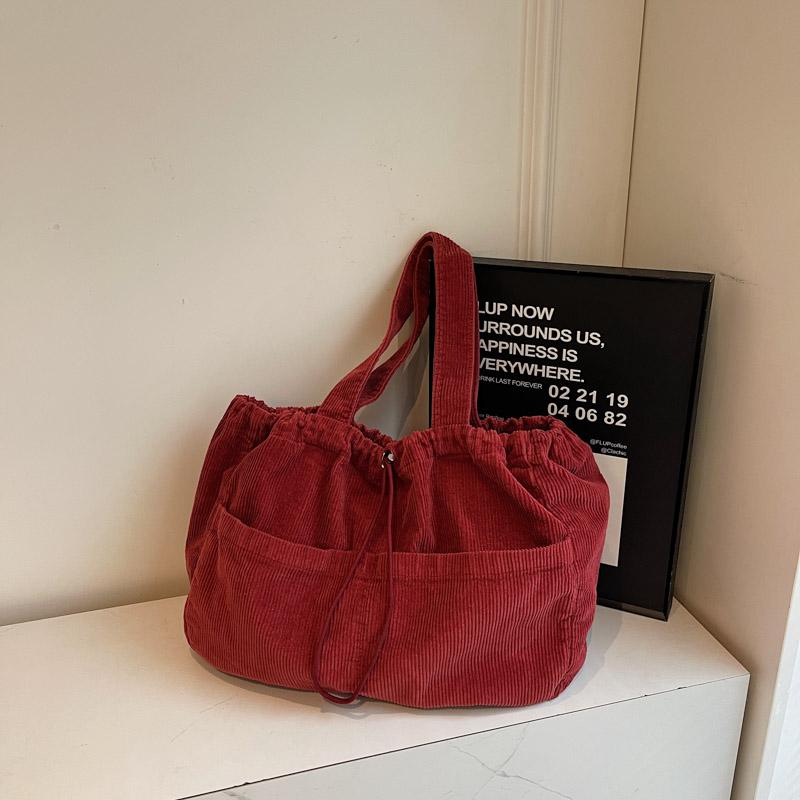 Women's Large Capacity Corduroy Handbag Drawstring Shoulder Bag Tote Bag