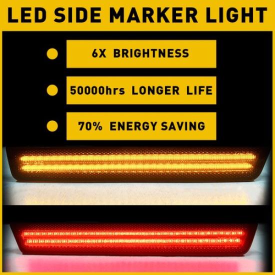 4x For 2015- Dodge Challenger Smoked Lens Side Lights Marker LED Front+Rear