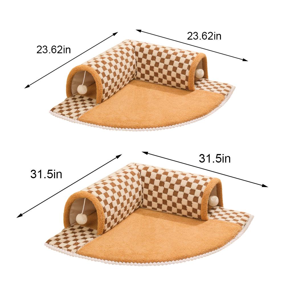 2-In-1 Cat Tunnel Bed For Indoor Cats Tunnel Carpet Cat Play Tunnel With Hanging Toy Ball Removable And Washable
