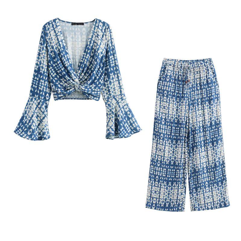 Kaslead New Arrival Women's Clothing Fashion Style Bow Tie Print Tops Casual Pants 3564118 3564116