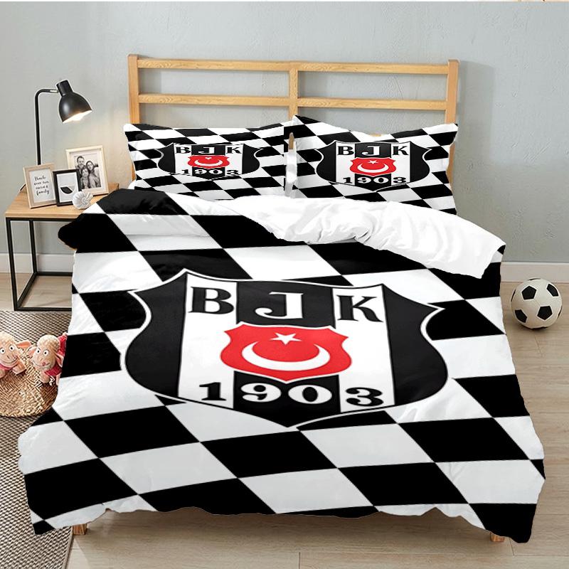Besiktas Istanbul Voetbalclub 3-delige beddengoedset, Ideaal voor 1 dekbedovertrek en 2 kussenslopen, Perfect voor fan cadeau, Ideaal voor Slaapkamer, Studentenkamer