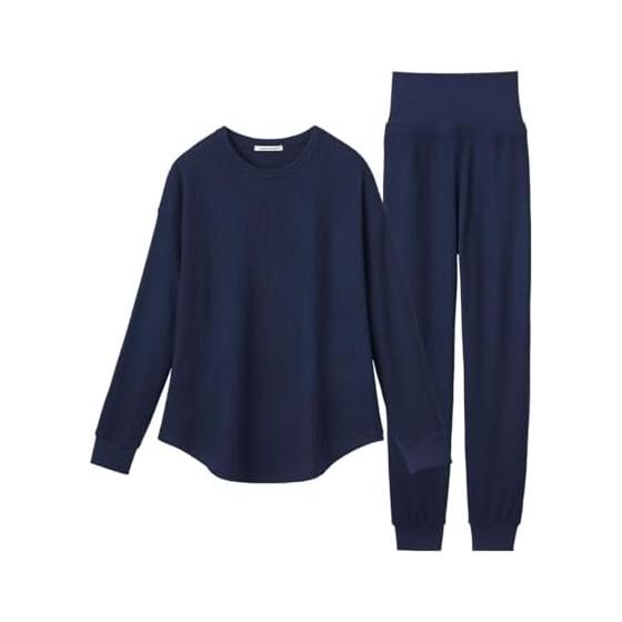 [Emefeel] Fluffy Waffle with Belly Band, Room Wear, Women's Sweatshirt, Pajamas (Top and Bottom Set/Long Sleeve), Warming, Cold Protection, Loose,