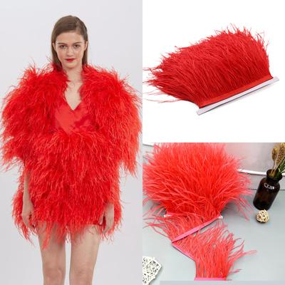 Feather1Meter High Quality Ostrich Feather Trim 8-10cm Red Feathers Ribbon for Diy Wedding Party Dress Sewing Plumes Decoration Crafts