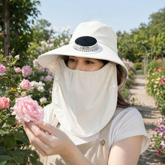 Fisherman Hat with Face Guard Shawl Outdoor Activities Cap with Built-in Fan Solar