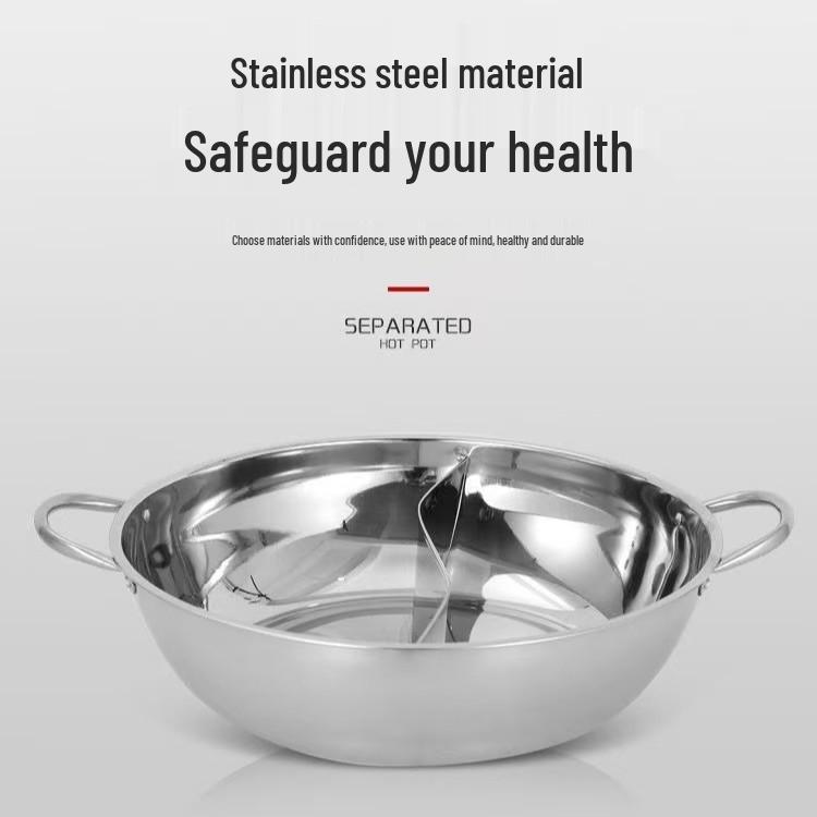 Stainless Steel Yin Yang Hot Pot Basin with Lid for Induction Cookers