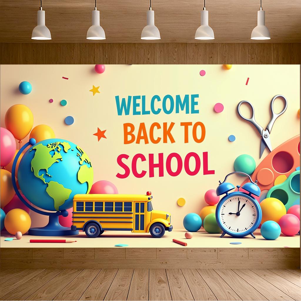 Willkommen zurück zur Schule Banner Hintergrund für Klassenzimmerdeko Kinder Schulfest Veranstaltung Hintergrunddekorationen Foto-Requisiten