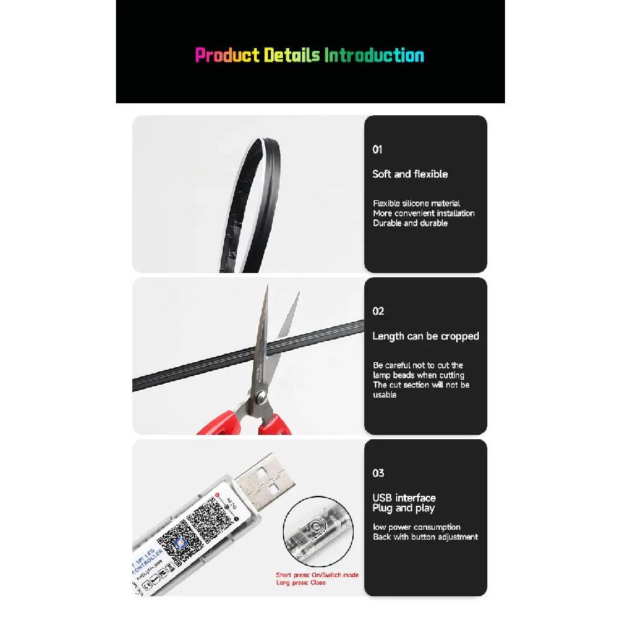 RGB USB Auto Innenraum Ambiente Licht Regenbogen Acryl Streifen LED Symphonie APP Musiksteuerung Dekorative Armaturenbrett Atmosphärenlampe