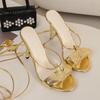 Women's shoes high-heeled sandals gold pointed stiletto open-toed cross straps large-size sandals