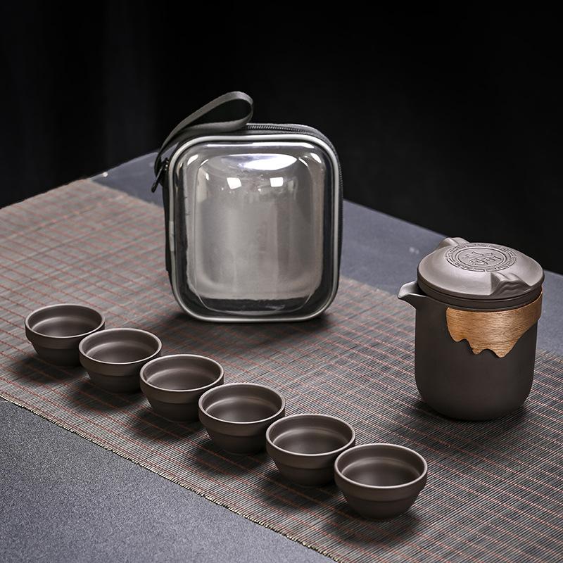 

Purple sand portable travel tea set, outdoor tea brewing express cup, one pot of six cups of tea separation cup with gifts