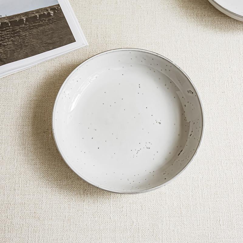 Retro Ceramic Deep Plate Household Tableware Vegetable Plate Salad Plate Mixing Noodle Plate Western Food Plate Pasta Plate Kitchen Vegetable Plate