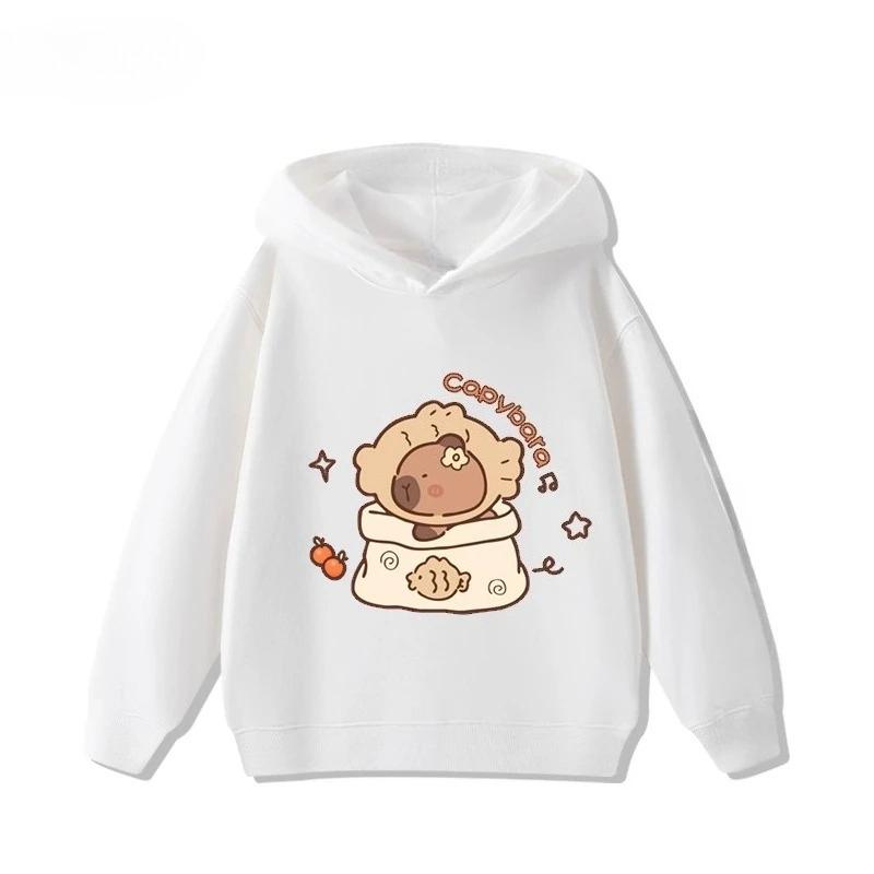 Cartoon Fun Capybara Cute Print  Girls  Hoodie Fall and Winter Outdoor Leisure Sports Children's Hooded Sweatshirt