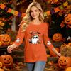 Women's Casual Three-Quarter Sleeve Halloween Print Neck Top