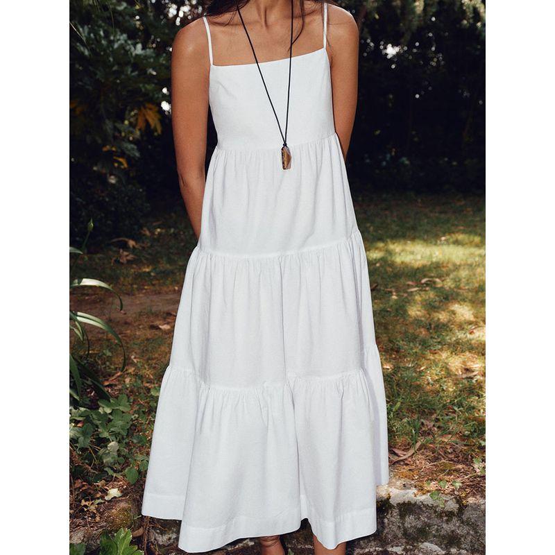 Za2025 Summer New Women clothes Sleeveless Layered Patchwork Poplin Sling Midi Dress 3564085 250