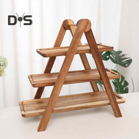 Tavă de servire din lemn cu 3 niveluri, suport pentru brioșe, asamblare ușoară, platou decorativ ușor din lemn, tavă rustică, pentru petreceri și acasă