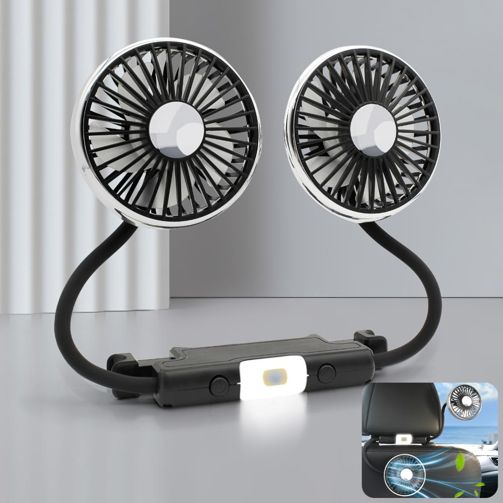 Car Fans Summer Dual-Head USB Hose Fan 360°Rotation Cooling Fan 3 Speed Wind 2 Lighting Setting Car Fan Cooler Easy to Install