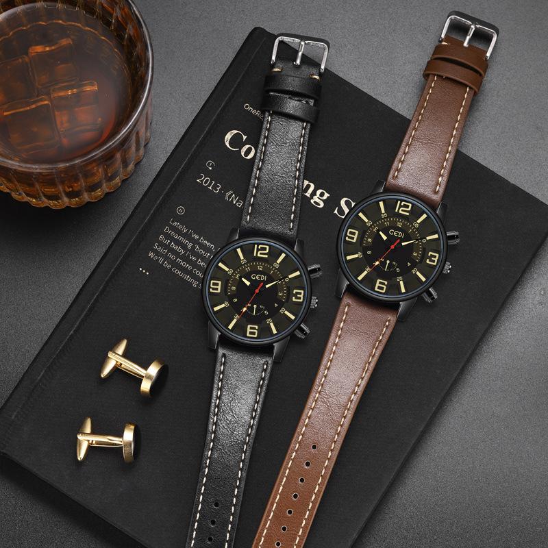 Premium Business Men'S Watch Luminous Large Dial Belt Watch Men'S Waterproof Quartz Watch
