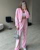 Casual European and American Women's Fashion Striped Suit Long-sleeved Zipper Lapel Cardigan Elastic Wide-leg Pants Two-piece Set