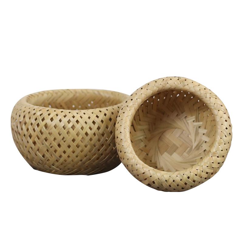 Ručně pletený bambusový vyorávací koš: Kreativní malá košík na mytí zeleniny a pařené buchty, kulaté bambusové síto do kuchyně.