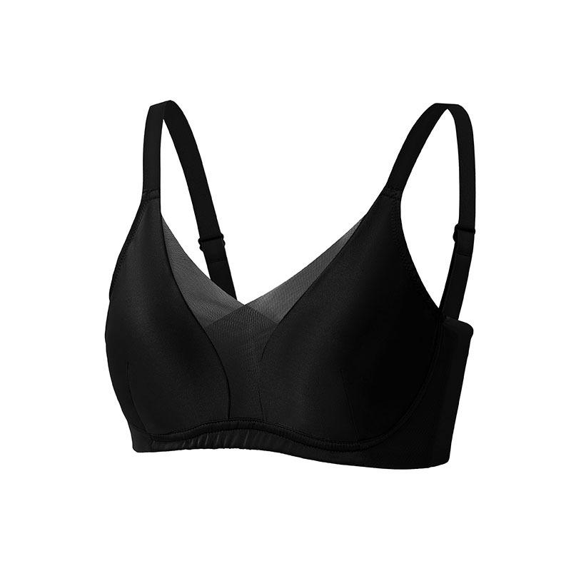 Mummy satin silk ultra-thin rimless underwear, mulberry silk deep V gathered mesh splicing bra M чёрный