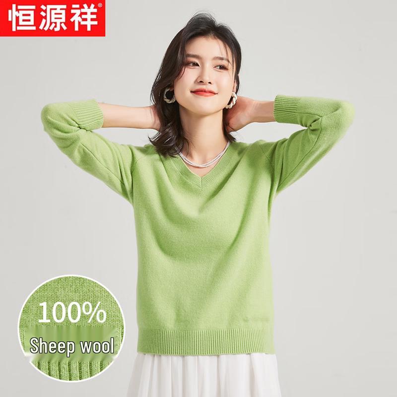 Hengyuanxiang Women's 100% Pure Wool Crew Neck/V-Neck Pullover Sweater