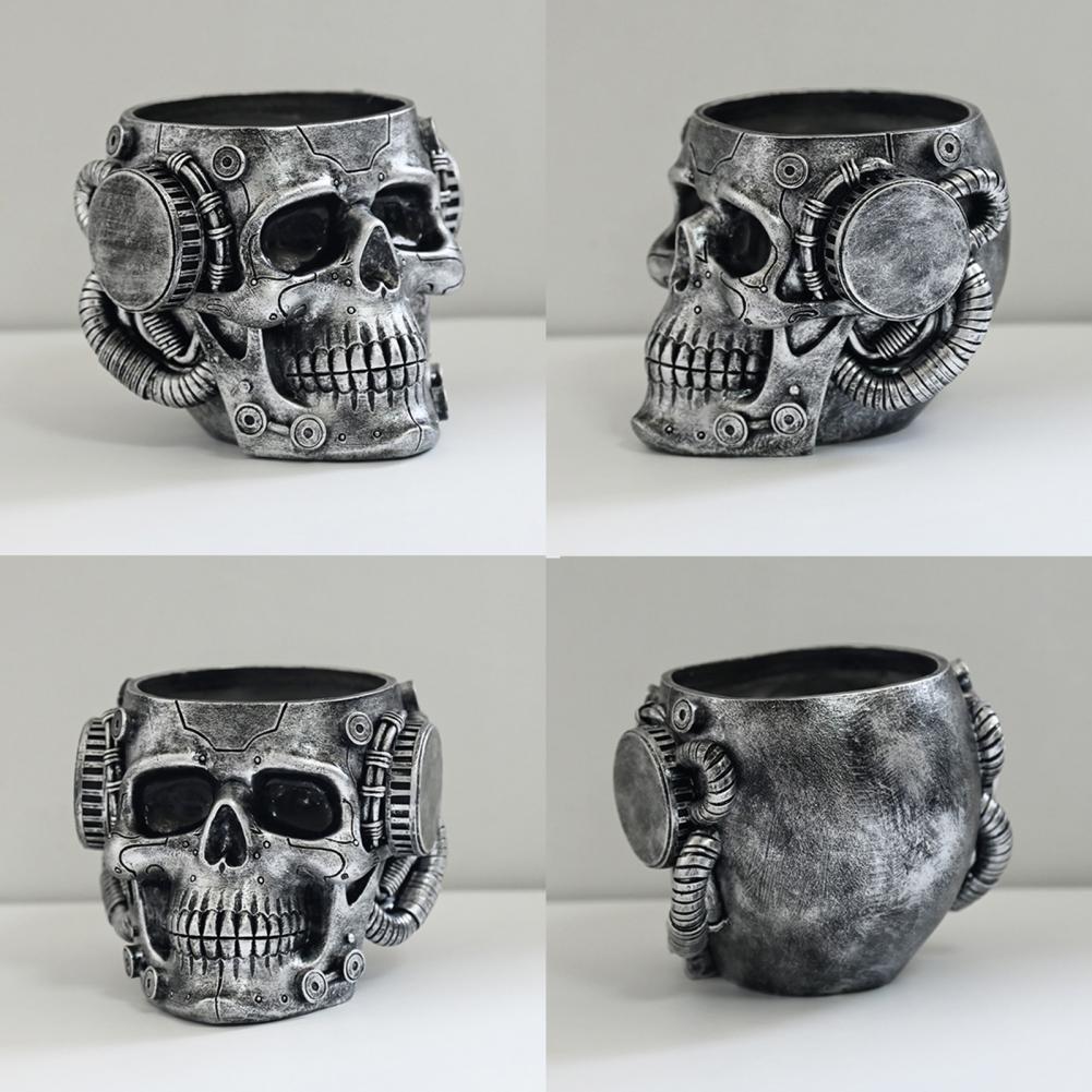 Style Flower Pot Resin Skull Planter with Drainage Hole for Home Office Decor Steampunk Skull Flower Vase Halloween Day