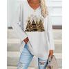 Spring and Autumn V-neck 3D Christmas Theme Printed Top Fashionable Casual Long Sleeved Women's T-shirts