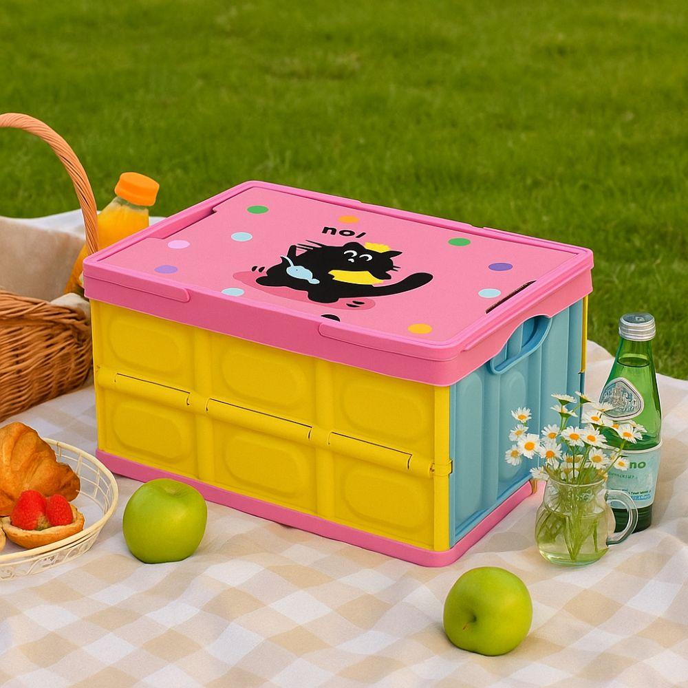 Cartoon Folding Storage Box Cat Pattern Stackable Crate Portable Storage Box Trunk
