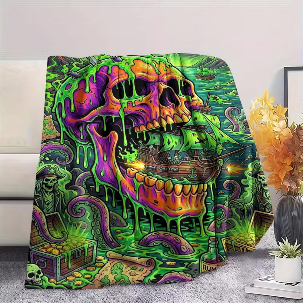 Corrosive Acid Skull and Rose Print Flannel Blanket,High Quality Comfortable for All Seasons,Home Decor,Warmth and Comfort,Perfect for Christmas Gifts