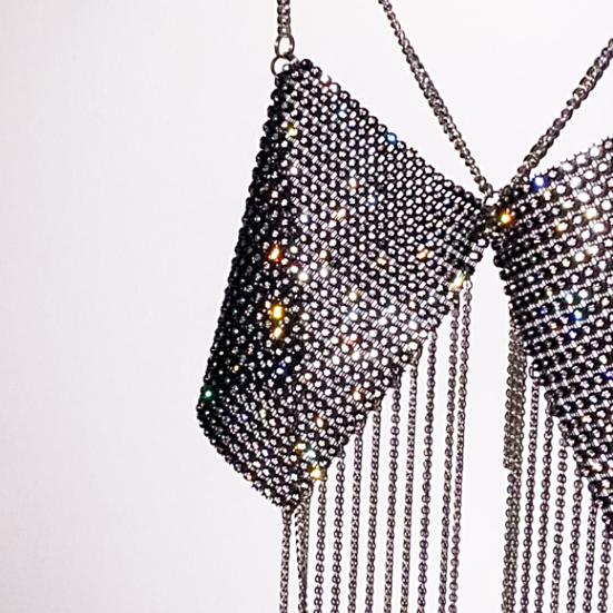 Boyundan Bağlamalı Rhinestone Sütyenler Seksi Kadın Çoklu Zincir Tipi Sütyenler Düğün Gecesi İçin Takı