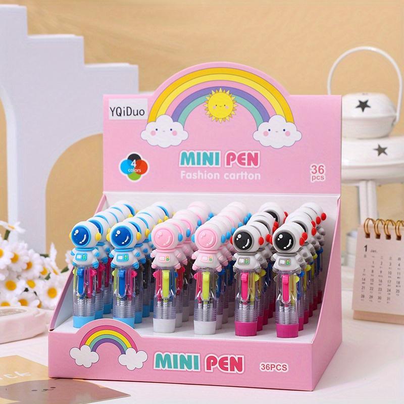 36pcs 0.7mm Soft Rubber Astronaut Four-color Ballpoint Pen Cartoon Shape Mini Hand Pen Press Multi-color Gift Pen Stationery Back To School Season