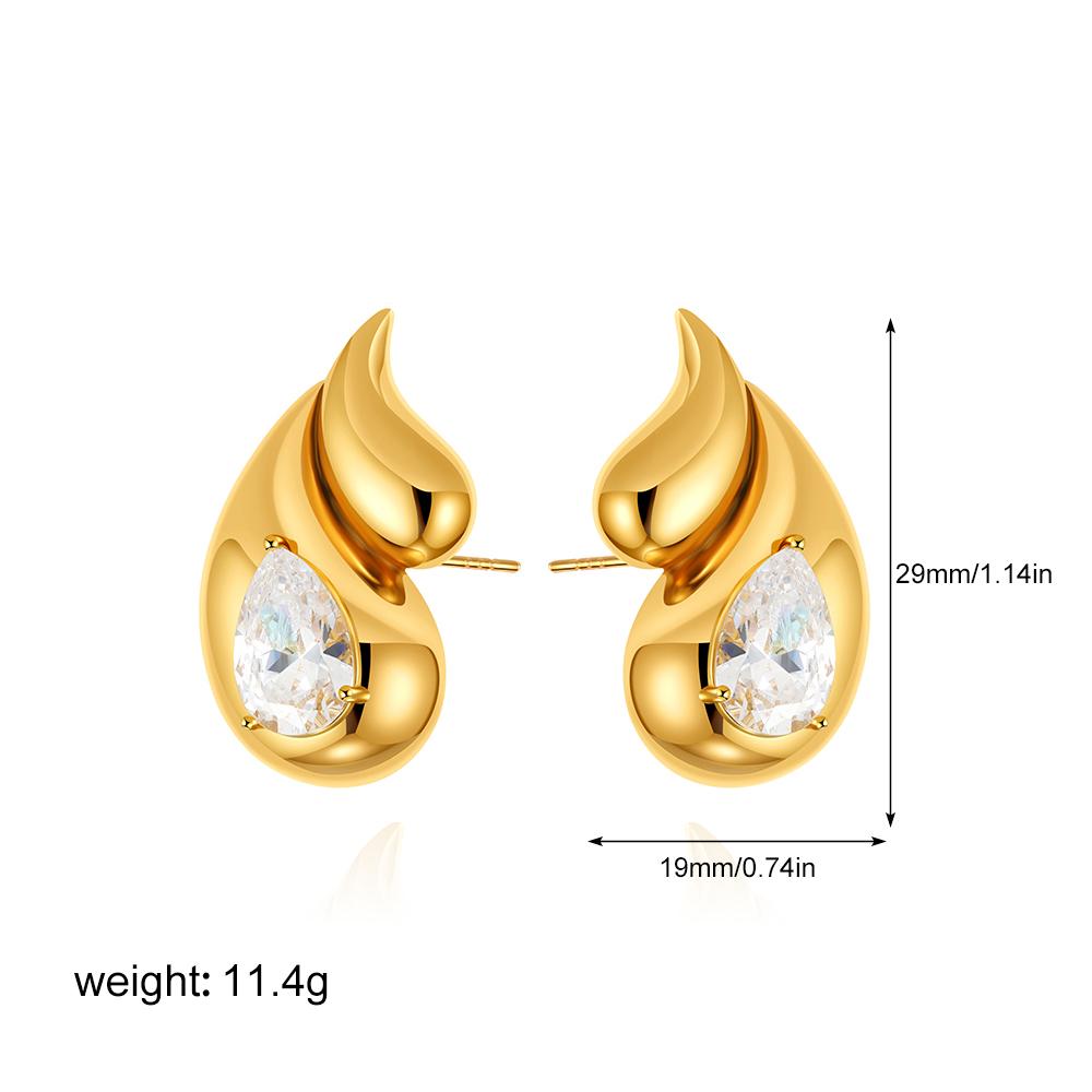 Golden Color Chunky Double Teardrop Earrings for Women Clear Crystal Waterdrop Statement Earring Vintage Zircon Lightweight