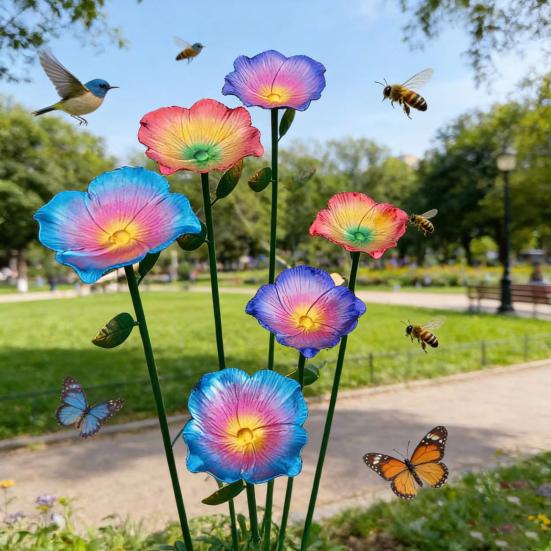 Metall Blume Biene Futterspender Gartenpfahl Vogelbad Bienen Tränke Außen Vogel Futterspender für Bestäuber Hof Rasen Dekoration