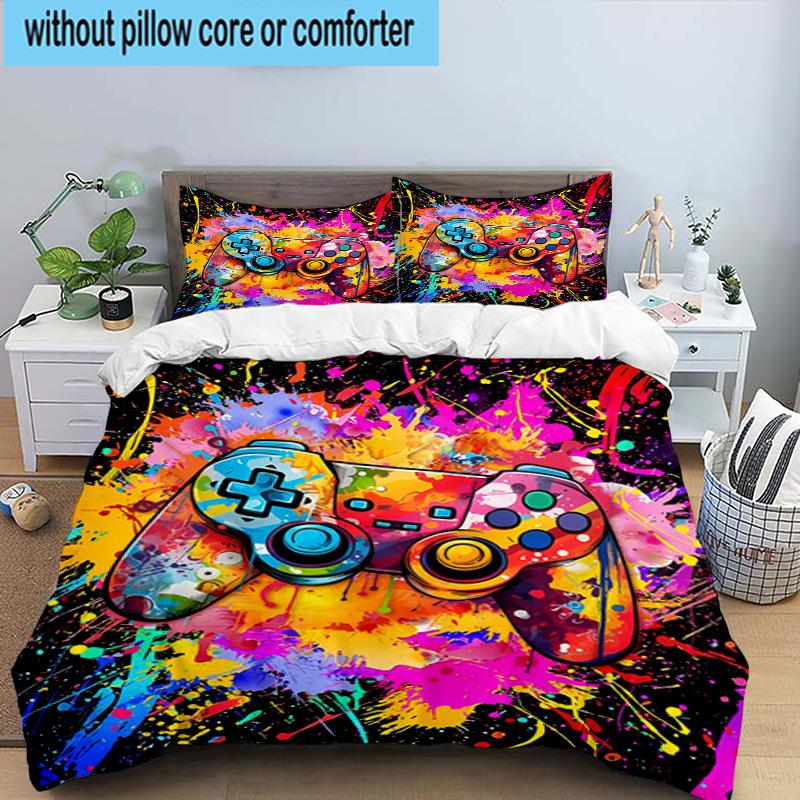 Galactic Gaming Game Controller 3pcs Bedding,Including 1pc Duvet Cover And 2pcs Pillowcases Perfect for Christmas,Ideal for Bedroom, Dormitory