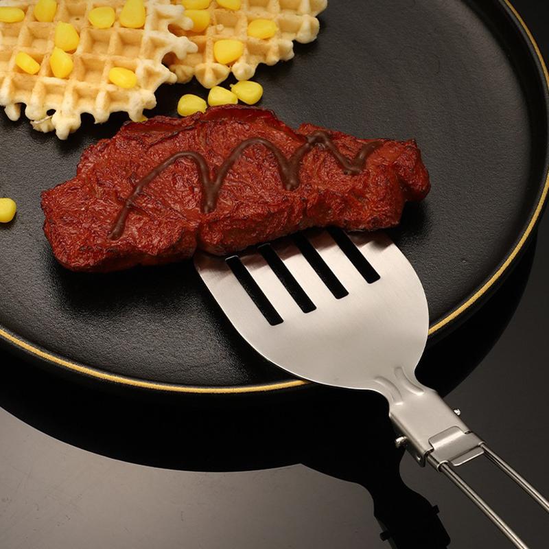 Outdoor Folding Frying Shovel Camping Portable 304 Stainless Steel Rice Shovel Barbecue Picnic Tableware Mountain Travel Spatula