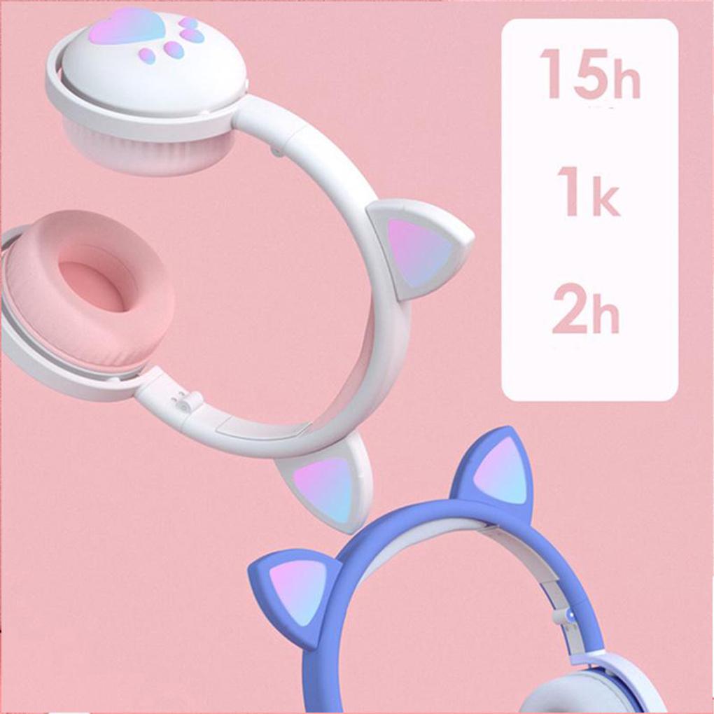 Bluetooth Headphones glowing cute LED Cat Ear Paw Girls Gift Kids Headset Wireless HIFI Stereo Bass 3.5mm Plug With Mic