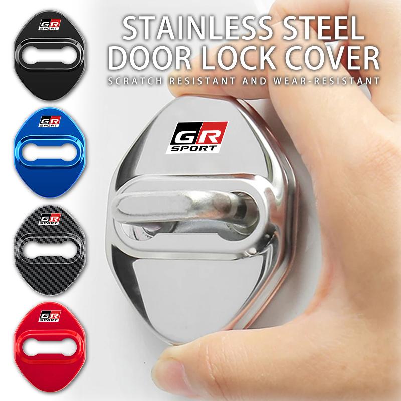 bsqrw5 For Toyota 4Pcs Stainless Steel Car Door Lock Cover Case Stickers Accessories GR sport Hilux Aygo TDR Yaris Corolla Rav4 CHR