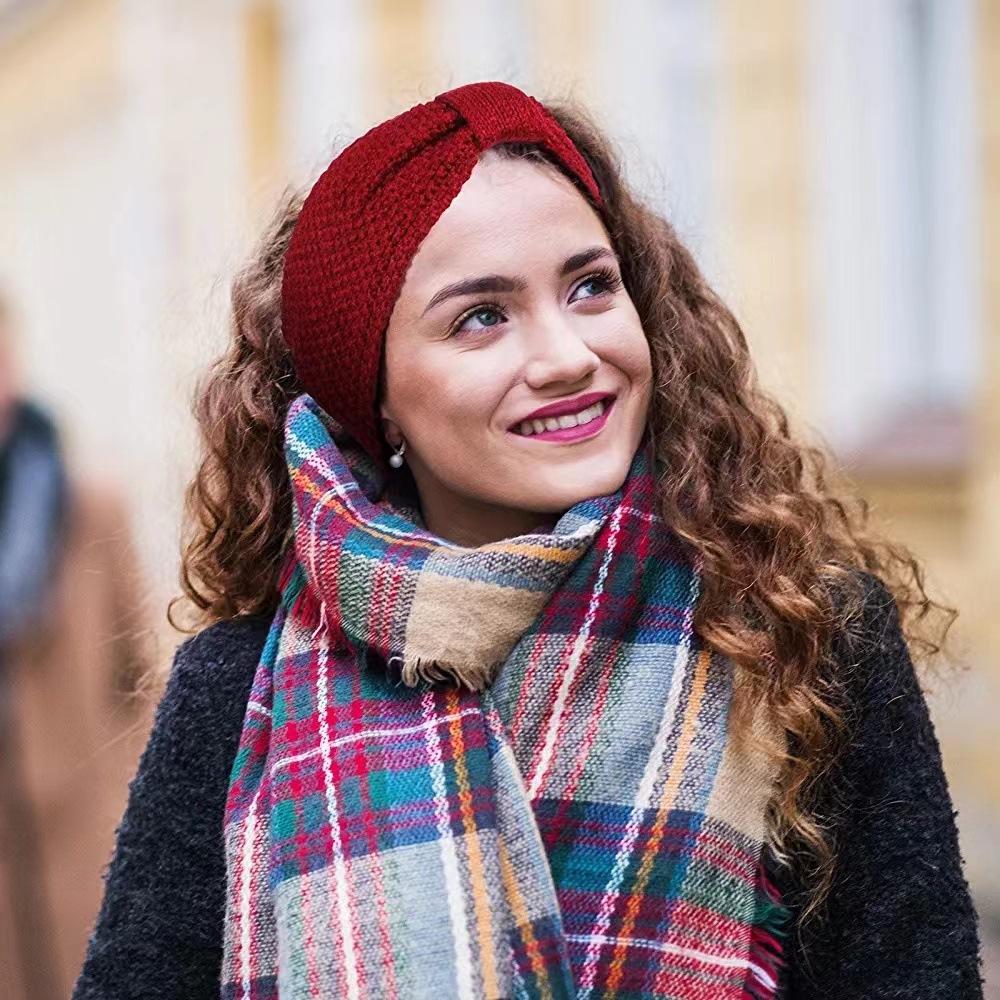 Europäisches und amerikanisches Stirnband aus Samtstrick, Stirnband mit Schleife aus Maiskörnern, Sport-Stirnband, Ohrenschutz, Kopfbedeckung, Haar-Accessoires aus Thermowolle