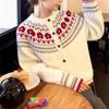 Women's Retro Fair Isle Color Block Knit Cardigan Sweater, Autumn Winter 2026 Trendy Loose Fit Casual Coat