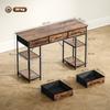 120cm Computer Desk with Power Outlets, Office Desk Study Table with Fabric Drawers and Storage Shelves, Rustic Brown