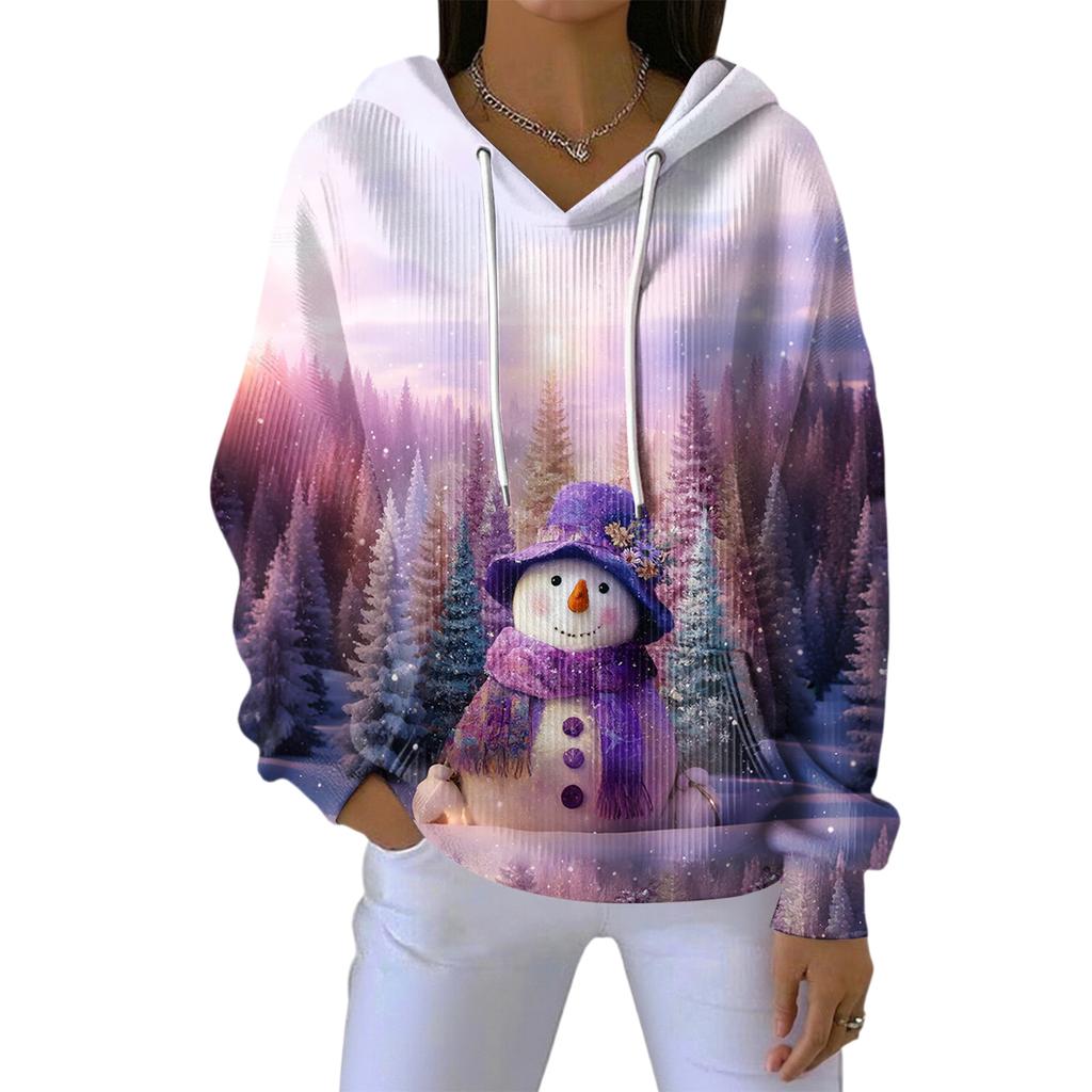 Women's Loose Comfortable Casual Fashion V-Neck Christmas Print Long Sleeve Hoodie