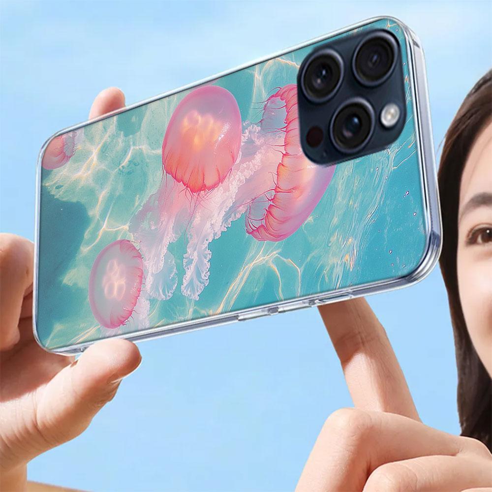 Enchanting Neon Jellyfish Clear Phone Case For Iphone 17 Air 16 Pro Max 15 Pro 14 Plus 17E 16E 11 13 12 Mini Cover Cases Fundas