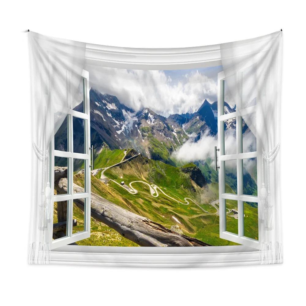 Home Wall Decoration Tapestry Outside The Window Natural Scenery Background Hanging Cloth Bedroom Living Room Tapestry