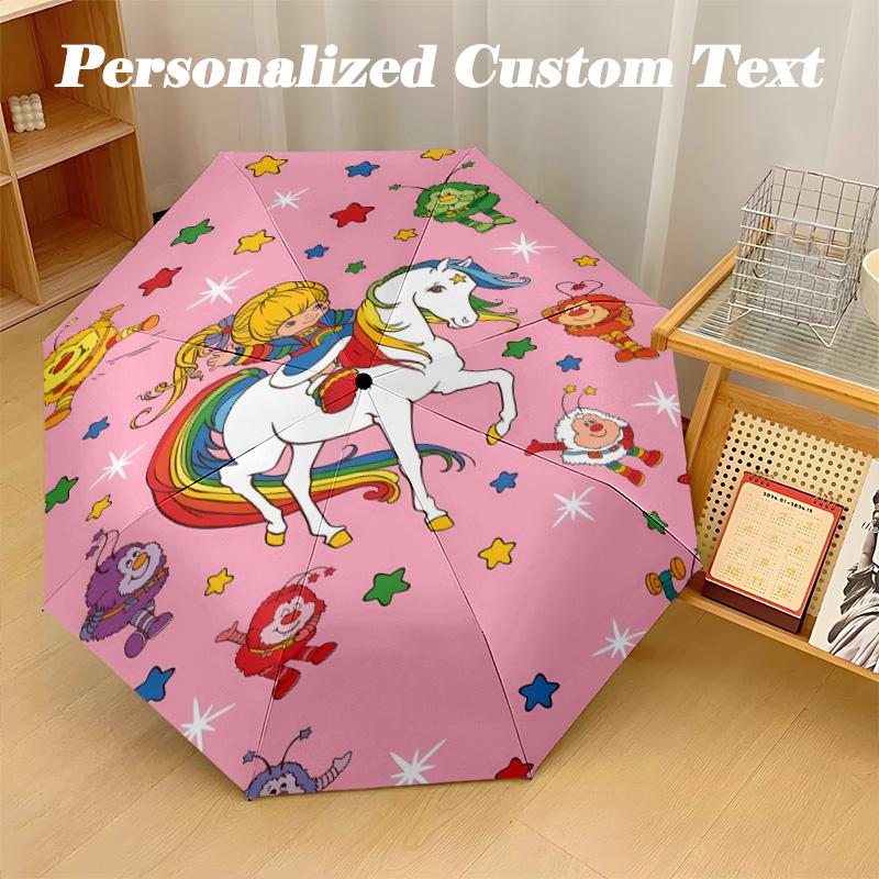 8‑Rib Automatic Umbrella, Rainbow Brite Design Foldable Umbrella for Sun Rain Protection Travel
