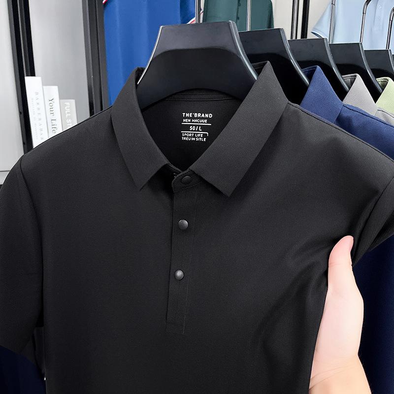 2026 Men's Ice Silk Breathable Short Sleeve Polo - Solid Color, Cool & Versatile for Summer