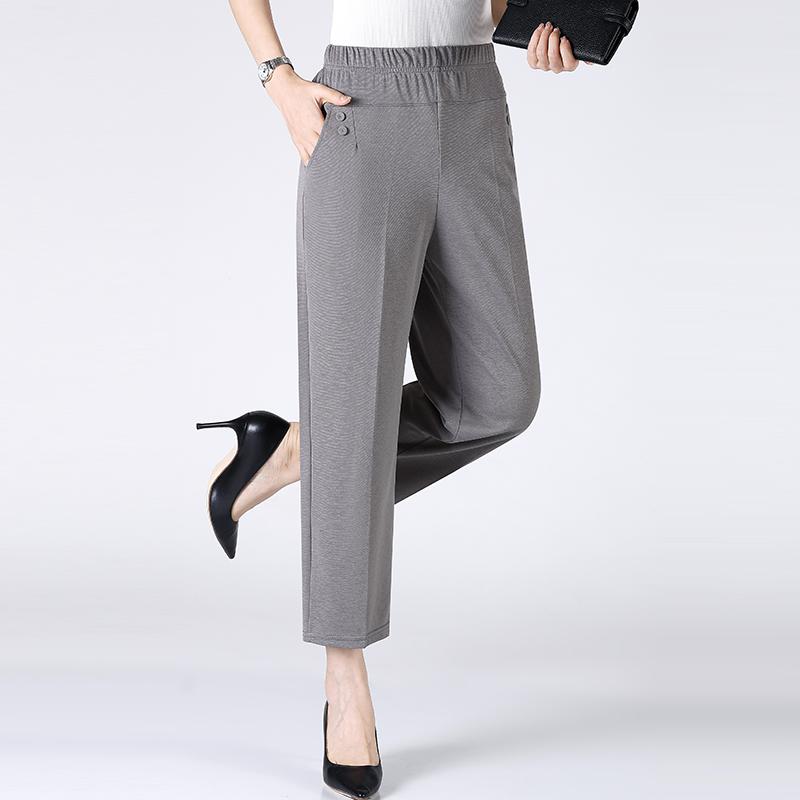 Thin Breathable Elastic Pants Women's Solid Color High Waisted Loose Casual Pants Middle-aged Elastic Straight Leg